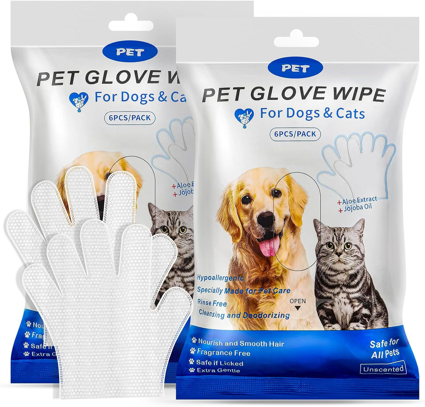 Pet Glove Washing Wipes for Dogs and Cats,Dog and Cat Cleaning Grooming Wipes for Fur,Paws and Butt,Save and Non Irritating,12 Pcs