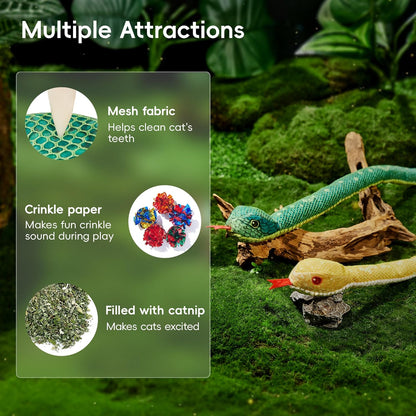 Potaroma Cat Toys Realistic Snake Catnip Crinkly Sound Toy 2 Pcs for Halloween, Mesh Fabric for Teeth Cleaning, Interactive Kicker Toys for Indoor Kitten Exercise 20 Inches