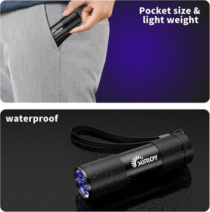 5 Pack Black Light UV Flashlight, 9 LED 395nm Ultraviolet Blacklight Flashlight, Handheld Mini Torch Light Pet Urine Detector for Dog/Cat Urine, Dry Stains(15x AAA Batteries(Green))