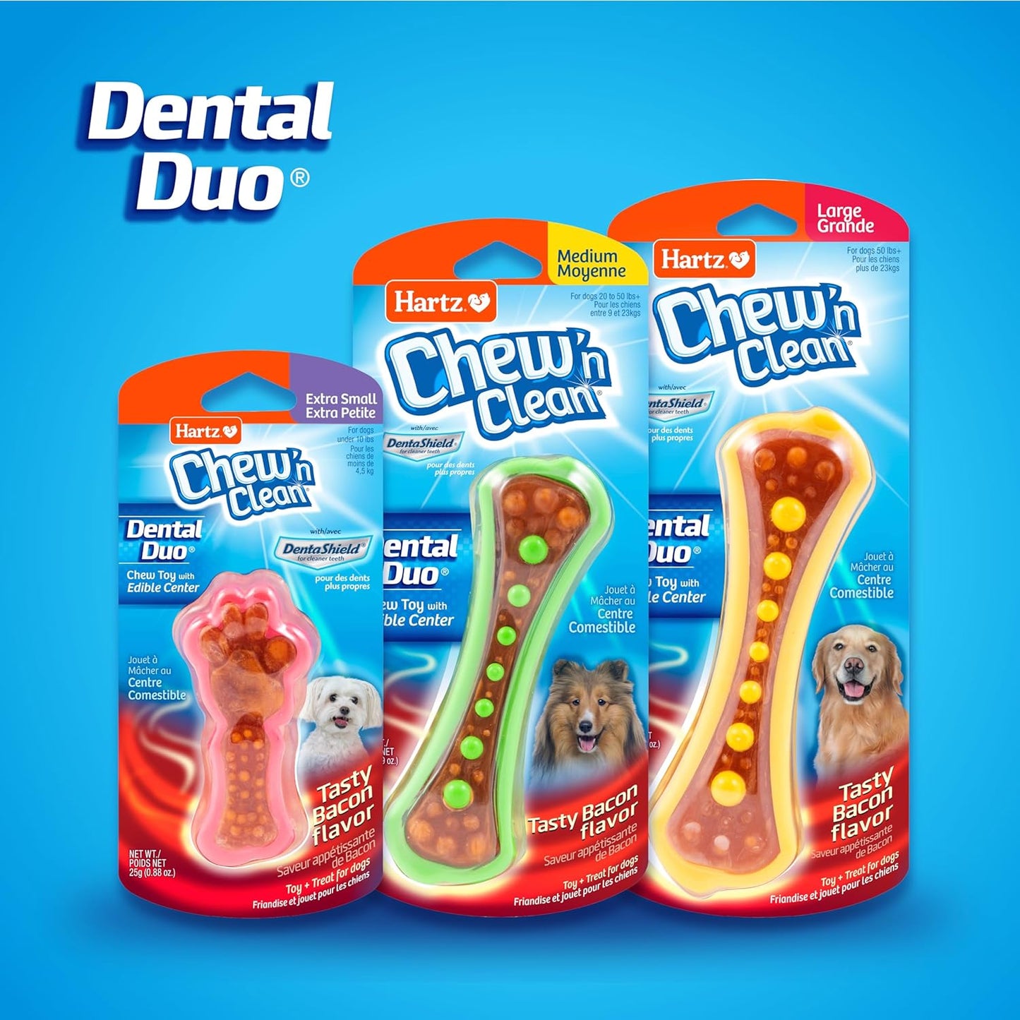 Hartz Chew 'n Clean Dental Duo Dog Treat & Chew Toy, Color Varies, Medium, 3 Pack