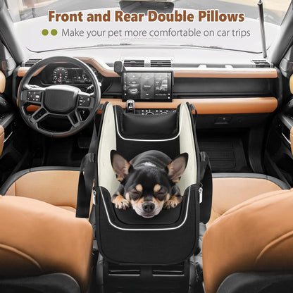 YUDODO Large Dog Car Seat for Center Console (Width＞9in) Fits 0-18lbs, Anti-Slip Puppy Cat Travel Portable Booster Seat, Portable Pet Car Bed Carseat Dual Front & Rear Pillow Black