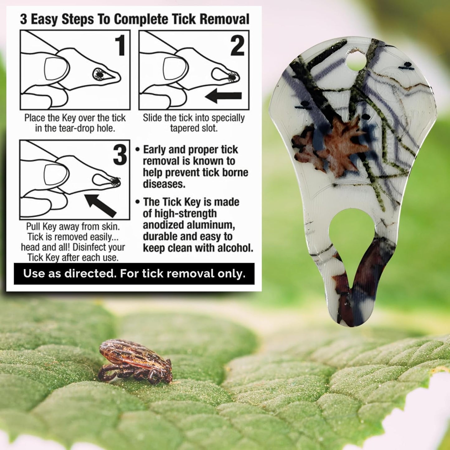 The Original Tick Key - Tick Detaching Device - Portable, Safe and Highly Effective Tick Detaching Tool (Country Roots Snow)