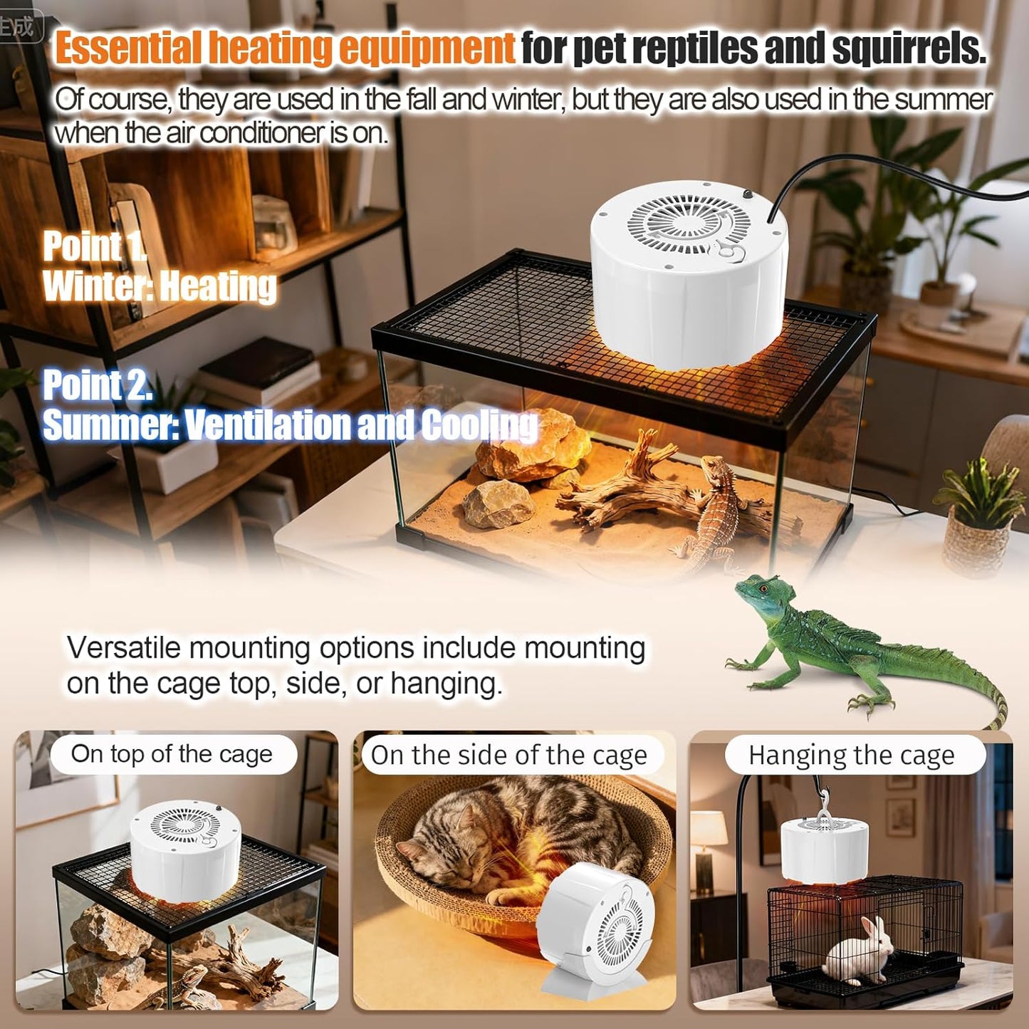 200W Reptile Heat Mats Space Heater, Adjustable Temperature Reptile Heating Heaters, Non-Light Heating Solution with Expanded Heating Range for Hermit Crabs/Leopard Geckos/Turtles/Snakes/Frog/Iguana