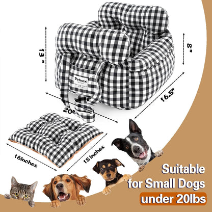 Dog Car Seat for Small Dogs, Portable Puppy Car Seat of Easy Installation, Fashionable Pet Carrier Bag with Large Pockets, Machine Washable Dog Booster Seat (Checkered Black)