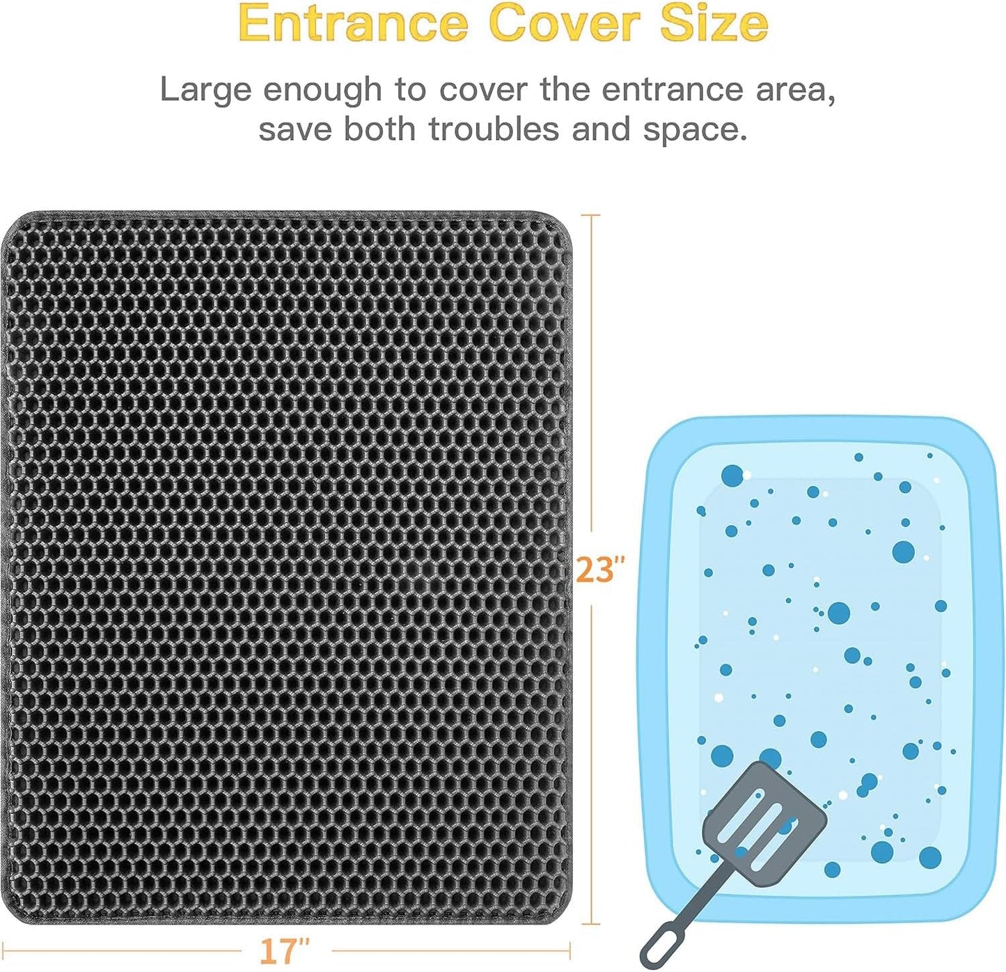 Cat Litter Mat-Litter Box Mat for Kitty, EVA Honeycomb Double Layer Design, Urine & Waterproof Scatter Control, Less Waste, Easier To Clean,Non Slip, Gray