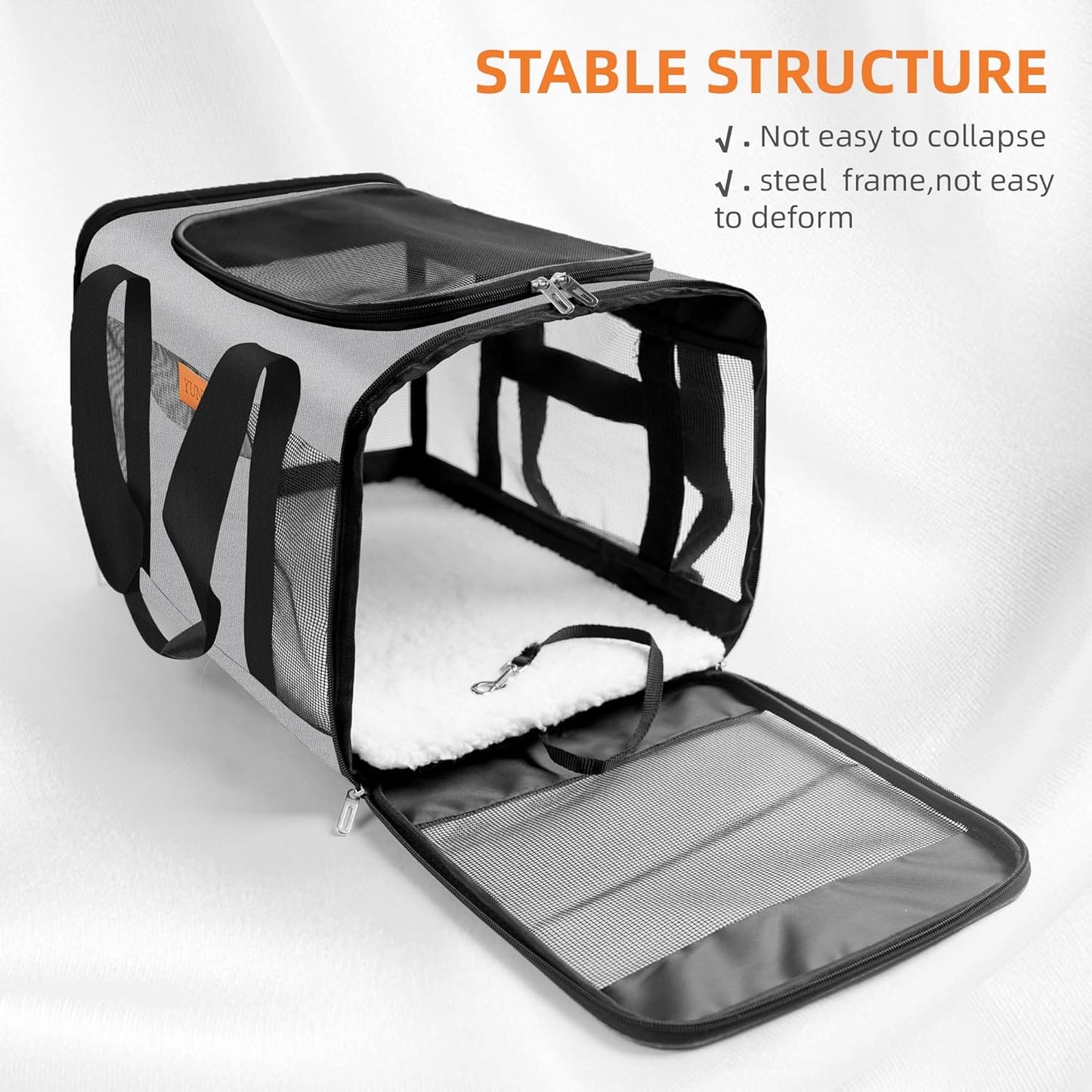 YUNIQUE Soft-Sided Cat & Dog Carrier for Pets Up to 15 Lbs, Airline Approved Collapsible Travel Puppy Carrier with Lightweight Fabric Design (Grey)