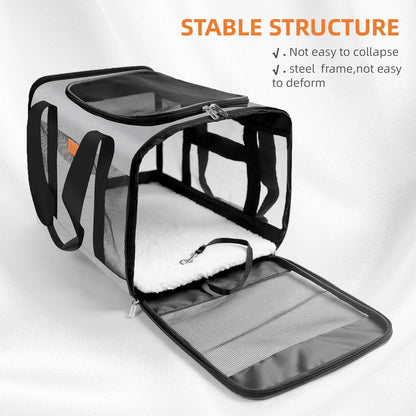 YUNIQUE Soft-Sided Cat & Dog Carrier for Pets Up to 15 Lbs, Airline Approved Collapsible Travel Puppy Carrier with Lightweight Fabric Design (Grey)