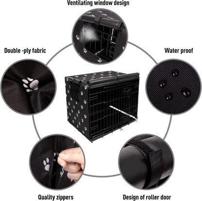 Pet Prime Dog Crate Cover for Wire Cages 24 30 36 42 48 Inch Outdoor Pet Kennel Cover Machine Wash & Dry (Cover Only) (24 Inch Crate Cover (24"x18"x19"))