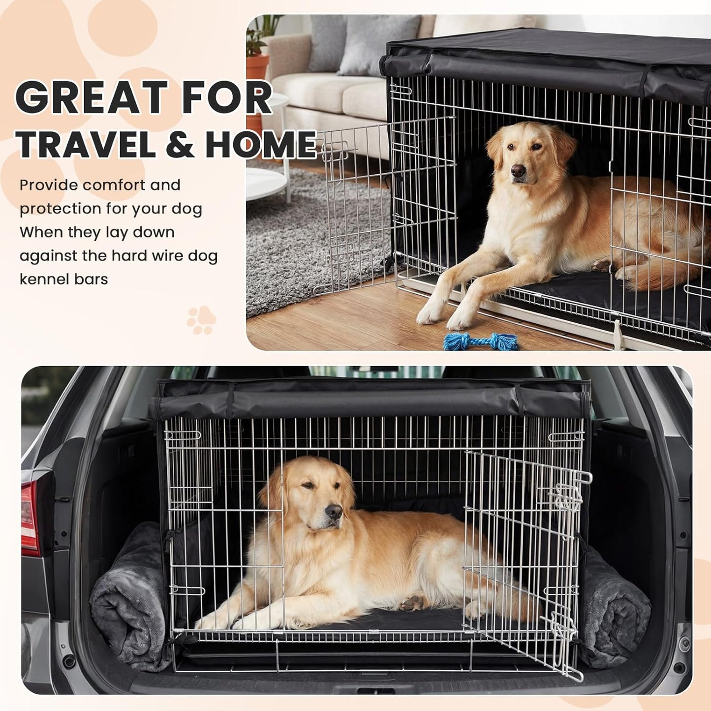 Lounsweer 3 Pcs Dog Crate Cover Set with Kennel Cover, Bed Mat & Bumper Pad, All-Black Pet Kennel Sunshade Accessories Fit for 42 Inch Wire Crates, Light Reducing Puppy Training Crate Privacy