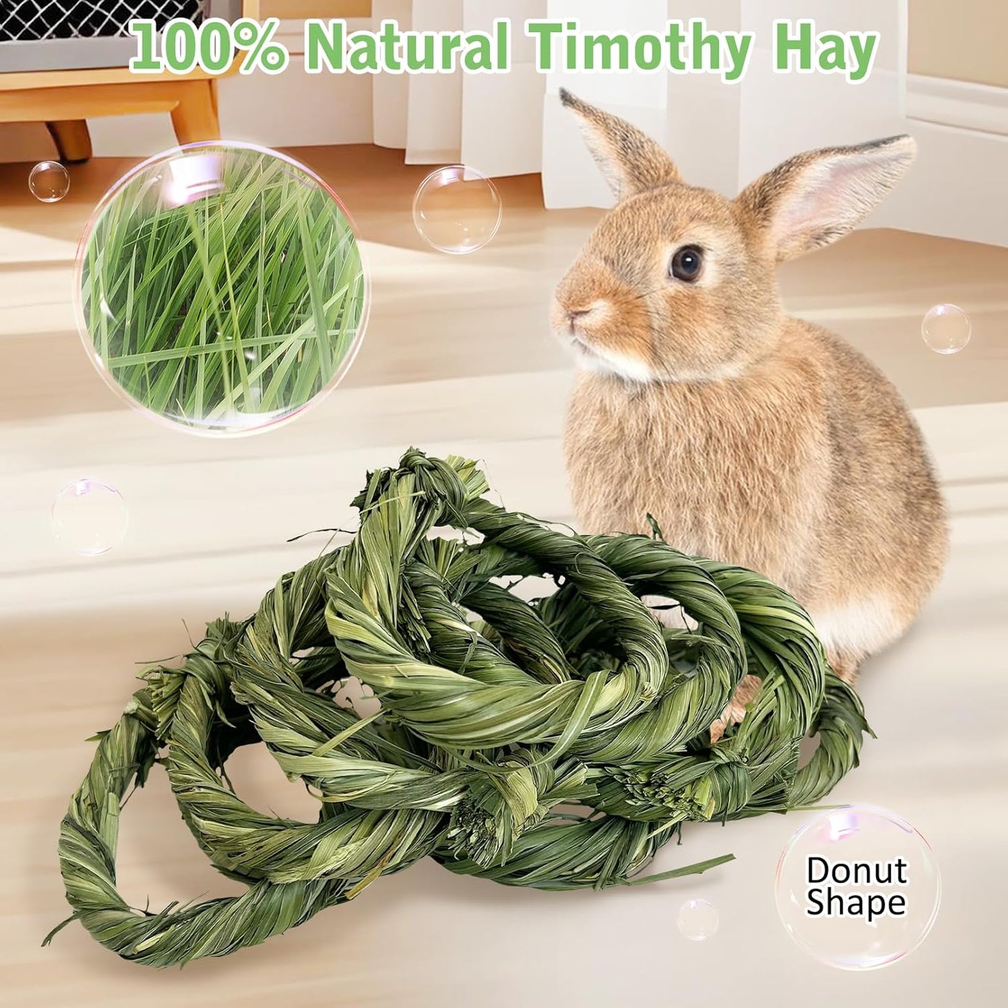 Hamiledyi 12 PCS Natural Rabbit Timothy Hay Toy Donut Guinea Pig Chew Toys Handmade Small Animals Treats Timothy Grass Molar Teeth Grinding Snacks for Bunny Chinchilla Hamster Gerbil Rat