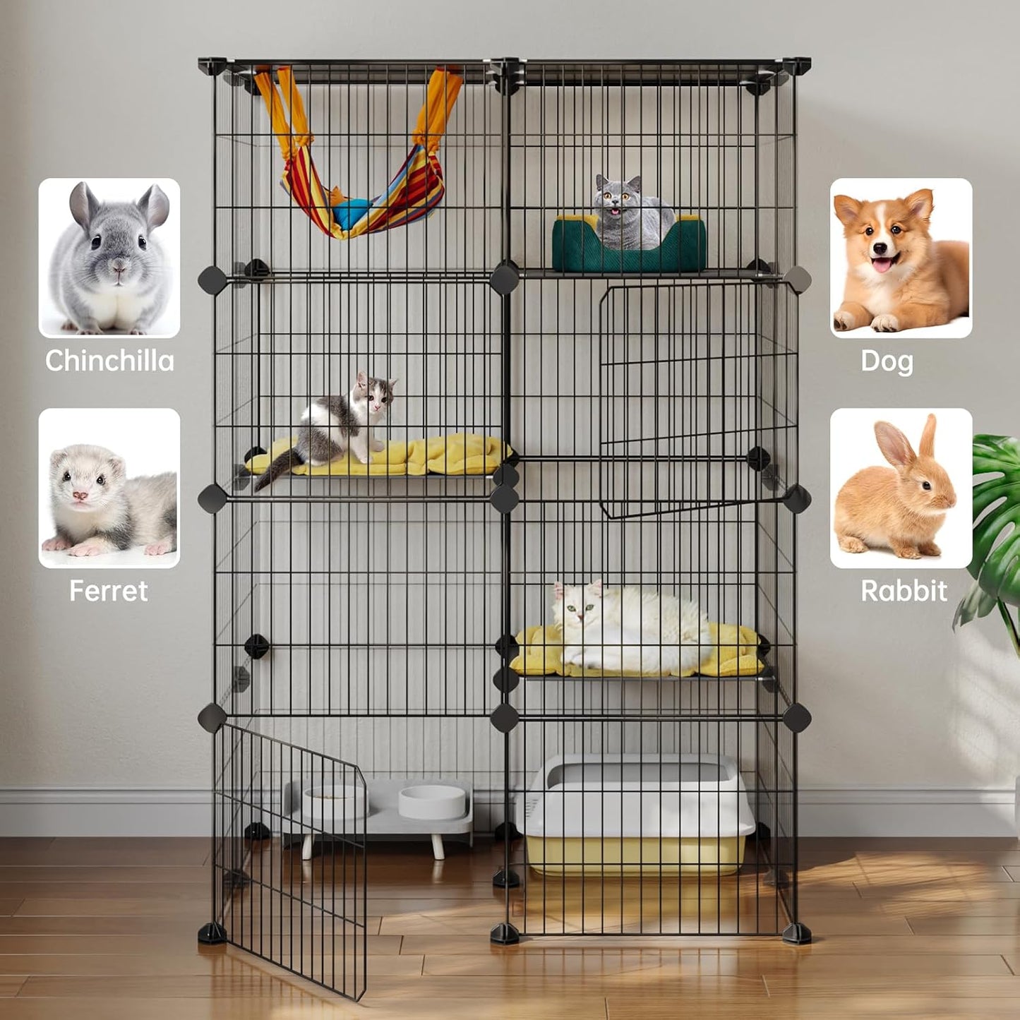 Oneluck 4-Tier 47.2 Inch Large Cat Cages DIY Cat Playpen Detachable Metal Wire Kennels Cat Crate Exercise Extra Place Ideal for 1-2 Cat