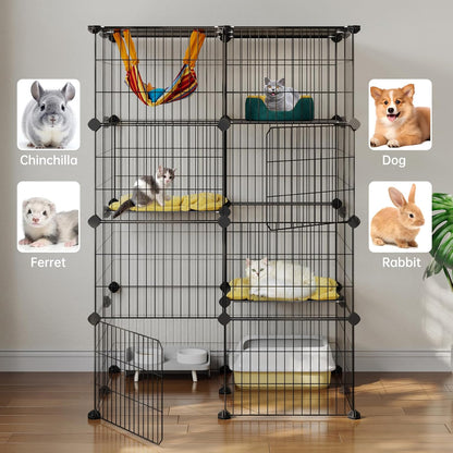 Oneluck 4-Tier 47.2 Inch Large Cat Cages DIY Cat Playpen Detachable Metal Wire Kennels Cat Crate Exercise Extra Place Ideal for 1-2 Cat