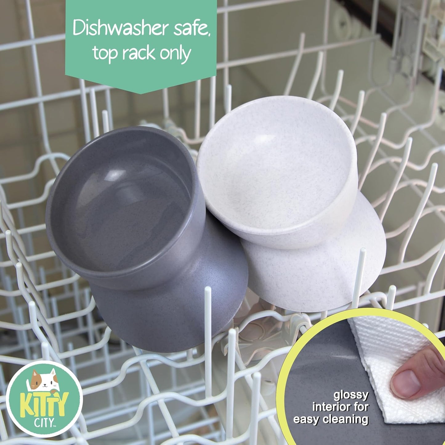 Kitty City Raised Cat Ear Bowls, Small Slow Eat Bowls 2pk (Modern)