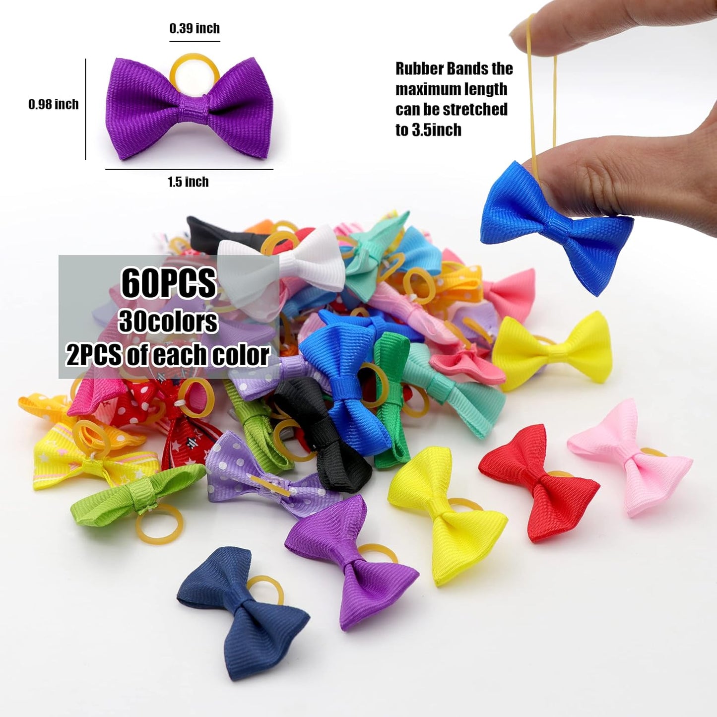 YAKA 60PCS (30 Paris) Cute Puppy Dog Small Bowknot Hair Bows with Rubber Bands Handmade Hair Accessories Bow Pet Grooming Products(Mix Colors)