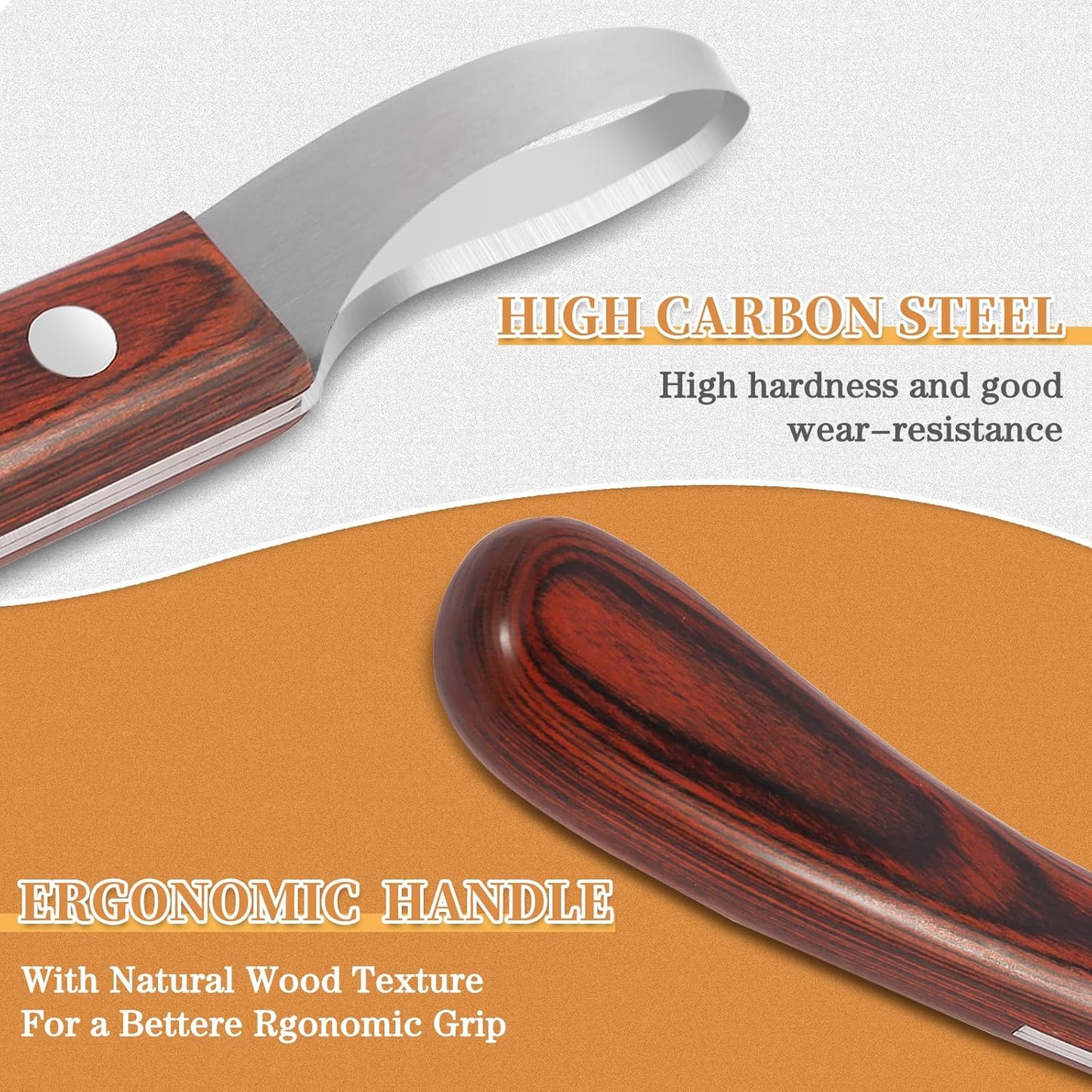 Hoof Knife with Sharpener,Farrier Tool Kit,Double Edged Hoof Trimming Knife with Wooden Handle, High-Carbon Steel Blade Hoof Knife for Horses