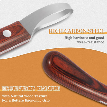 Hoof Knife with Sharpener,Farrier Tool Kit,Double Edged Hoof Trimming Knife with Wooden Handle, High-Carbon Steel Blade Hoof Knife for Horses