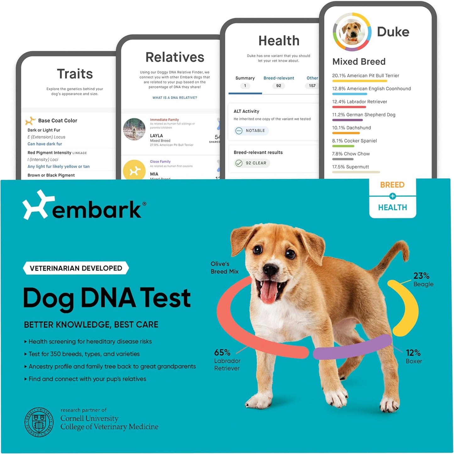 Embark Breed & Health Kit - Dog DNA Testing Kit - Discover Breed, Ancestry, Relative Finder, Genetic Health, Traits, Allergy Risk Scores