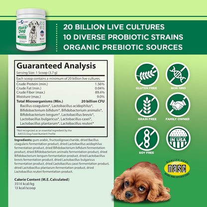 Vital Planet - Flora Dog Probiotic Powder Supplement with 20 Billion Cultures and 10 Strains, High Potency Immune and Digestive Support Probiotics for Dogs, 3.92 oz., 111 Grams, 30 Servings