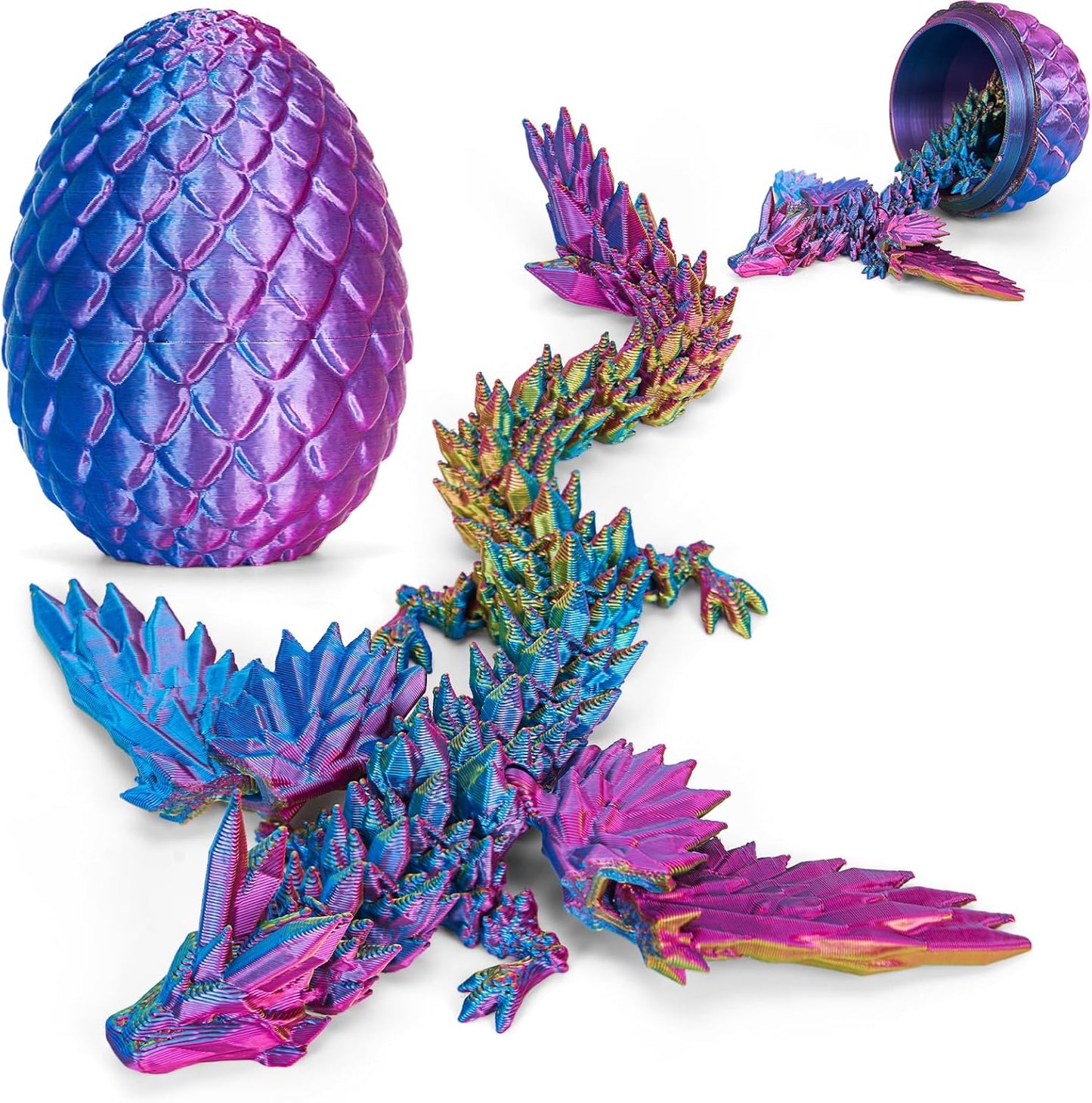 Cessfle 【2025 Updated 3D Printed Dragon Egg, Articulated Crystal 3D Printed Dragons with Wings, Cool Unique Birthday Gifts for Boys Kid Teen Adult, Dinosaur Eggs Fidget Toy