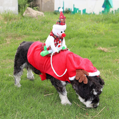 SEIS Snowman Dog Riding Costume X-mas Pet Clothes Cowboy Rider Horse Funny Elk Antlers Cat Apparel Christmas Clothing for Small Medium Large Dogs (X-Large)