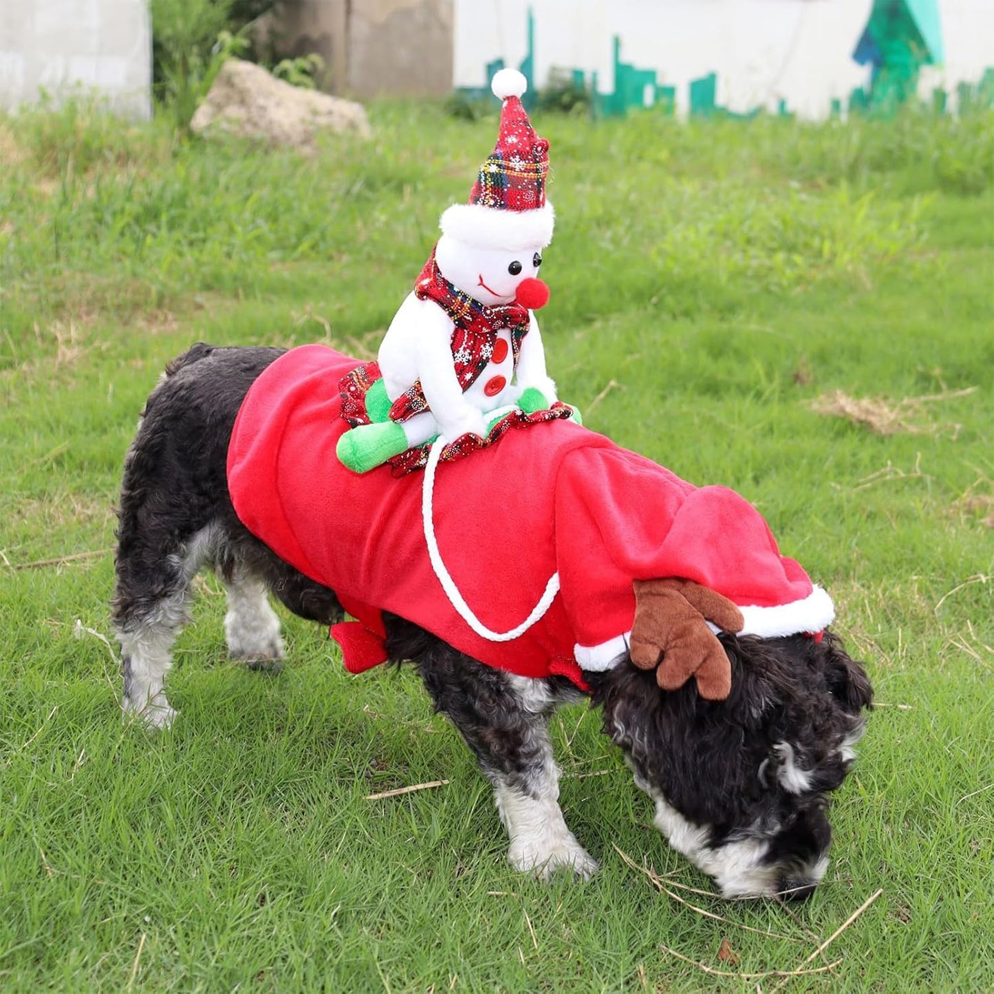 SEIS Snowman Dog Riding Costume X-mas Pet Clothes Cowboy Rider Horse Funny Elk Antlers Cat Apparel Christmas Clothing for Small Medium Large Dogs (X-Large)