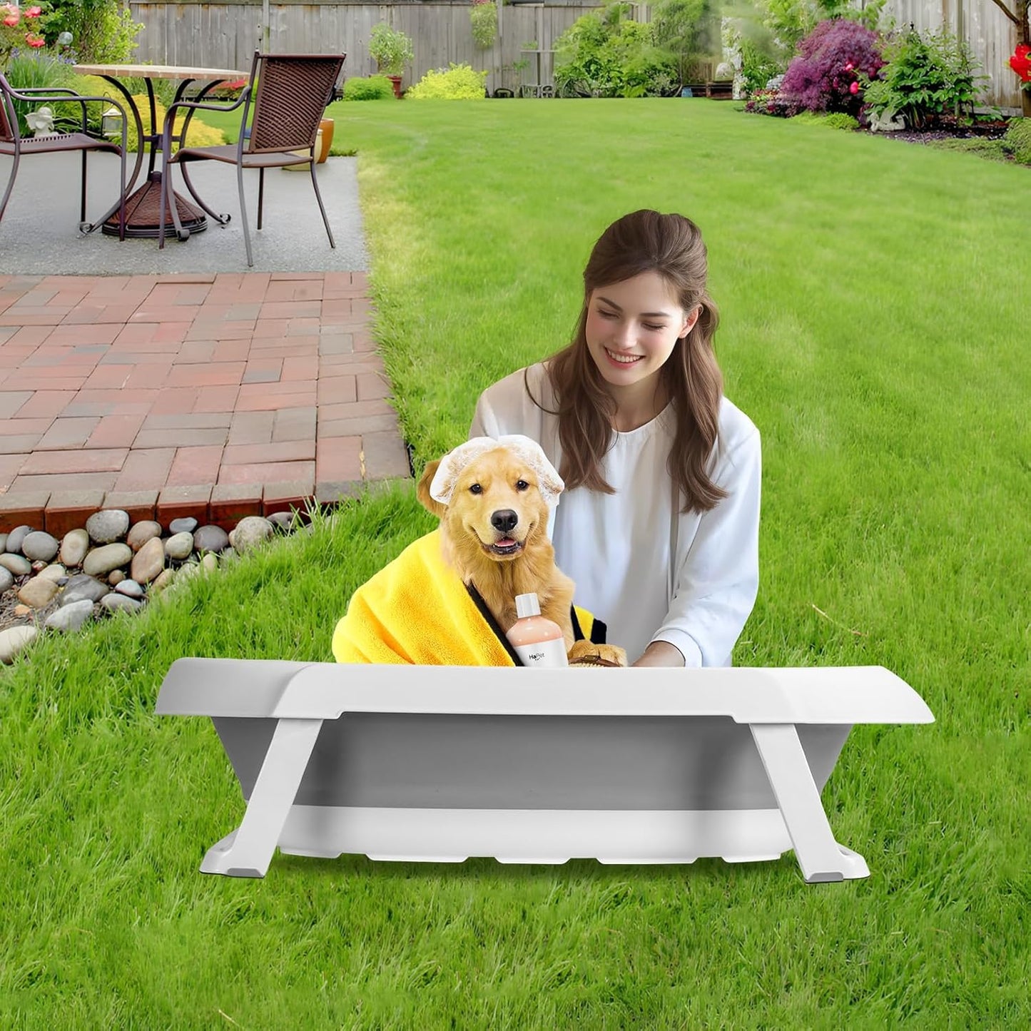 Dog Bathtub Dog Washing Station, Foldable Pet Bath Tub for Bathing and Grooming, Collapsible Portable Shower Bathtub for Small Dogs Cats Pet, Indoor and Outdoor Grey
