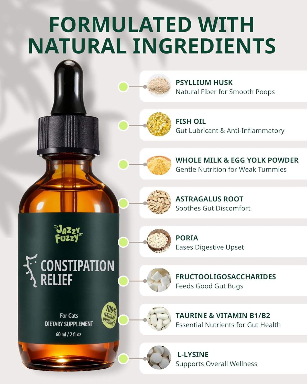 Cat Constipation Relief Liquid Drops, Stool Softener & Gentle Laxative for Cats, Supports Digestive Health, Natural Herbal Supplement with Chicken Flavor, 60 ml / 2 fl oz