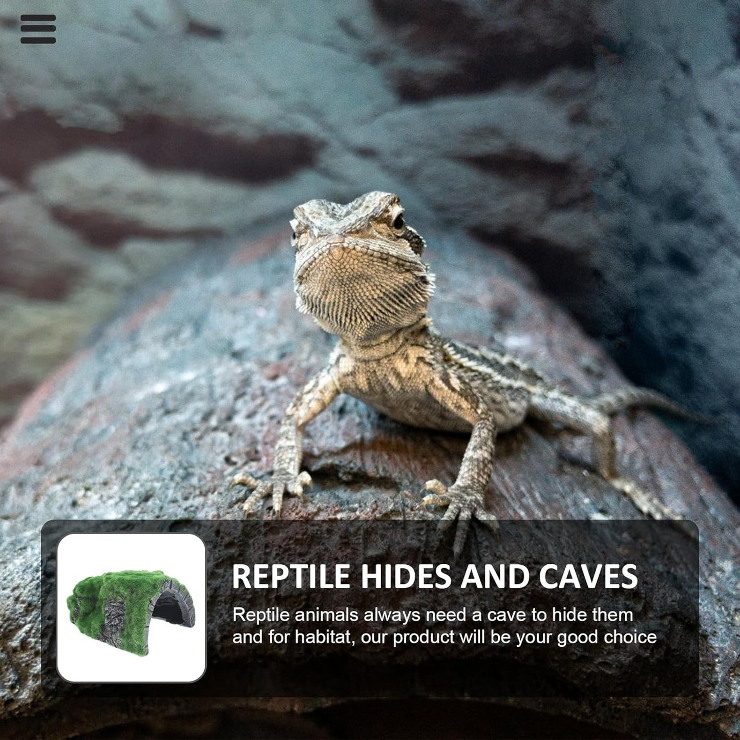 Large Resin Reptile Hideout Cave Basking Terrace, Realistic Tortoise Shelter and Gecko Hide for Terrarium Environment, Suitable for Bearded Dragons and Turtle Tanks