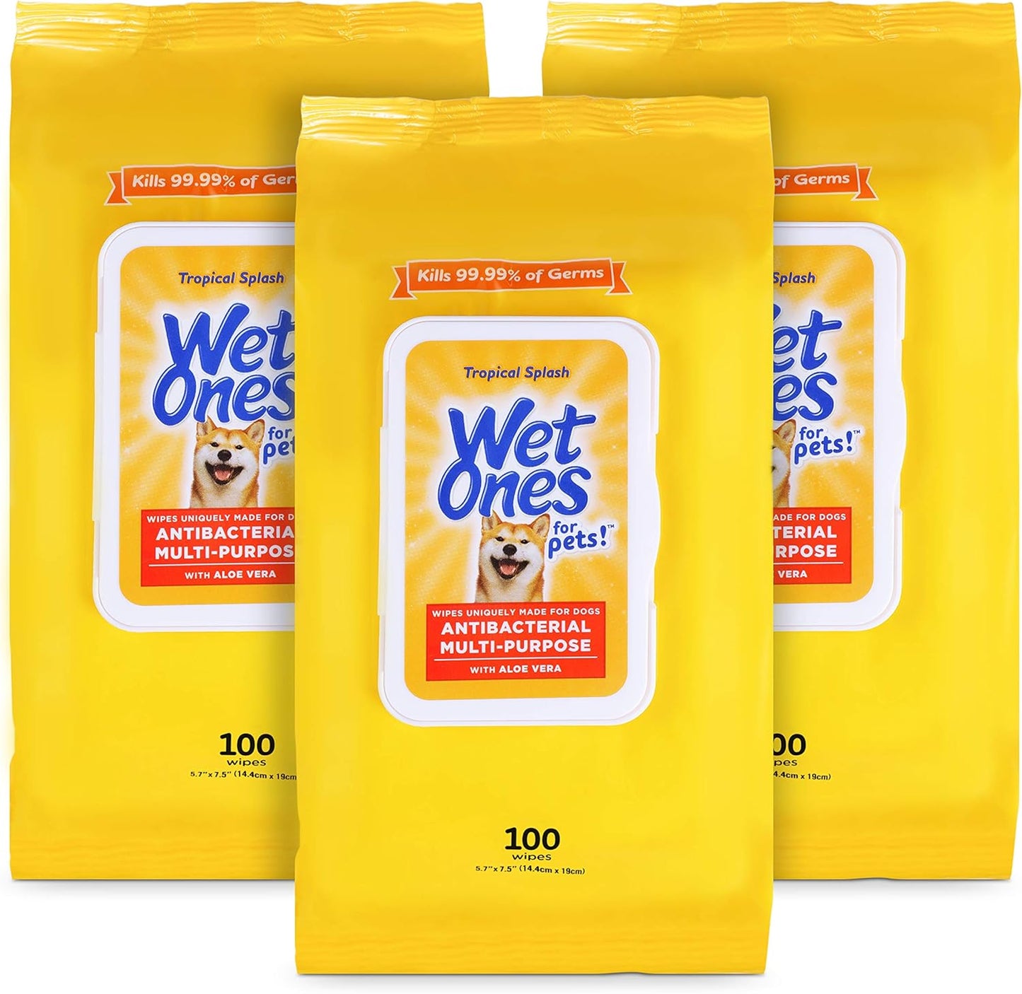 Wet Ones for Pets Multi-Purpose Dog Wipes with Aloe Vera, 100 Count - 3 Pack & Vet's Best Dog Toothbrush & Toothpaste Kit - Natural Ingredients Reduce Plaque, Whiten Teeth, Freshen Breath