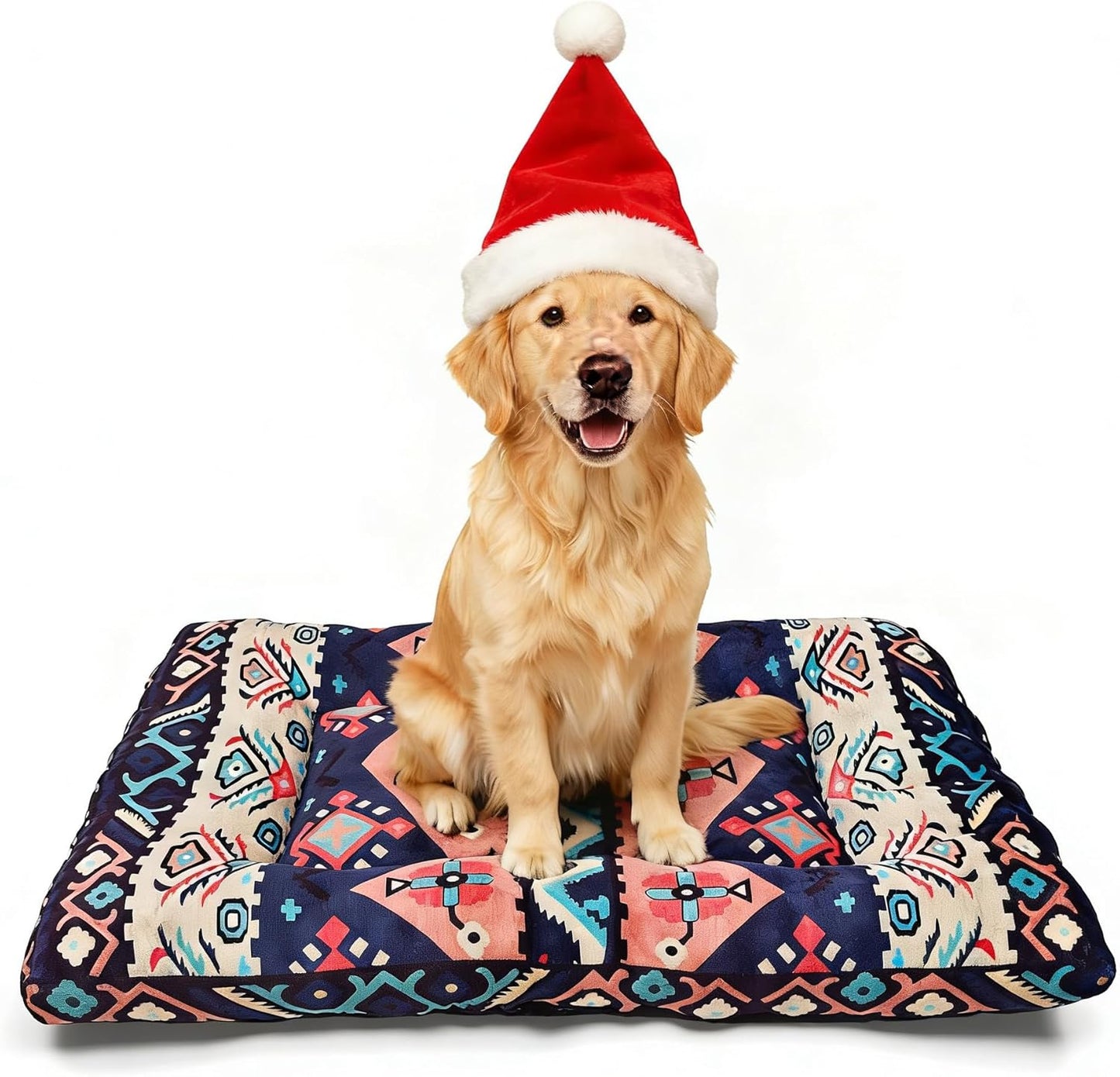 Washable Dog Crate Bed, Ultra Soft & Anti-Slip Crate Pad, Cozy Kennel Mat for Large/Medium/Small Dogs, Thick & Bohemian Dog Bed Mat (Pink, 23.0" L x 17.0" W x 2.3" H)