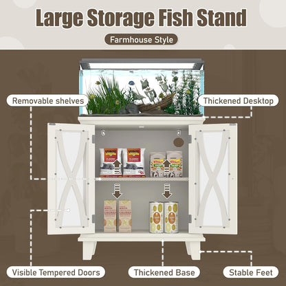 Merax 20 Gallon Fish Tank Stand with Power Outlets(4 AC 2 USB), Farmhouse Decorative Aquarium Stand Furniture with Adjustable Shelves, 10-20 Gallon Reptile Turtle Tank Stand with Cabinet Storage