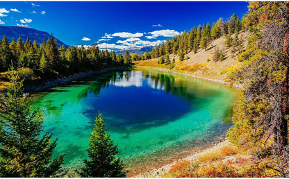 Majestic Lake Aquarium Background Aquamarine Blue-Green Shades Five Lakes Fish Tank Background Scenic Serene Pine Trees Terrarium Backgrounds Tranquil Valley Lakes Reptile Tank Backgrounds 72x18in