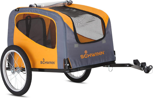 Schwinn Rascal Pet Trailer, Holds Pets Up to 50 or 100 lb, Universal Coupler, Folding Frame, Quick-Release Wheels, Rear Doggy Door, Leash, Washable Liner, Bug Screen, Schwinn Bike Trailer for Pets