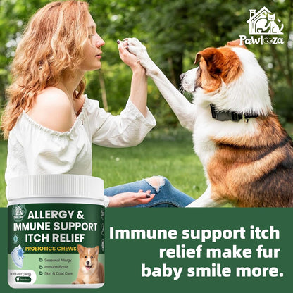 Probiotics for Dogs, Improve Itchy Skin Itchy Ears, Yeast Balance, Immune Support, Dog Probiotics (10 Billion CFU) for Dog Skin & Cost Care, Allergy Relief Chews + Vitamins Blend (120 Ct) Chicken