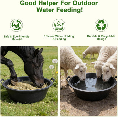 4Pcs Large Rubber Feed Pan with Handle, 8.6 Gallon/ 34 Quart Rubber Feed Pan Utility Horse Feed Bucket for Cats Dogs Goats Chicken Dust Bath Container Animal Feeding Watering Bowl