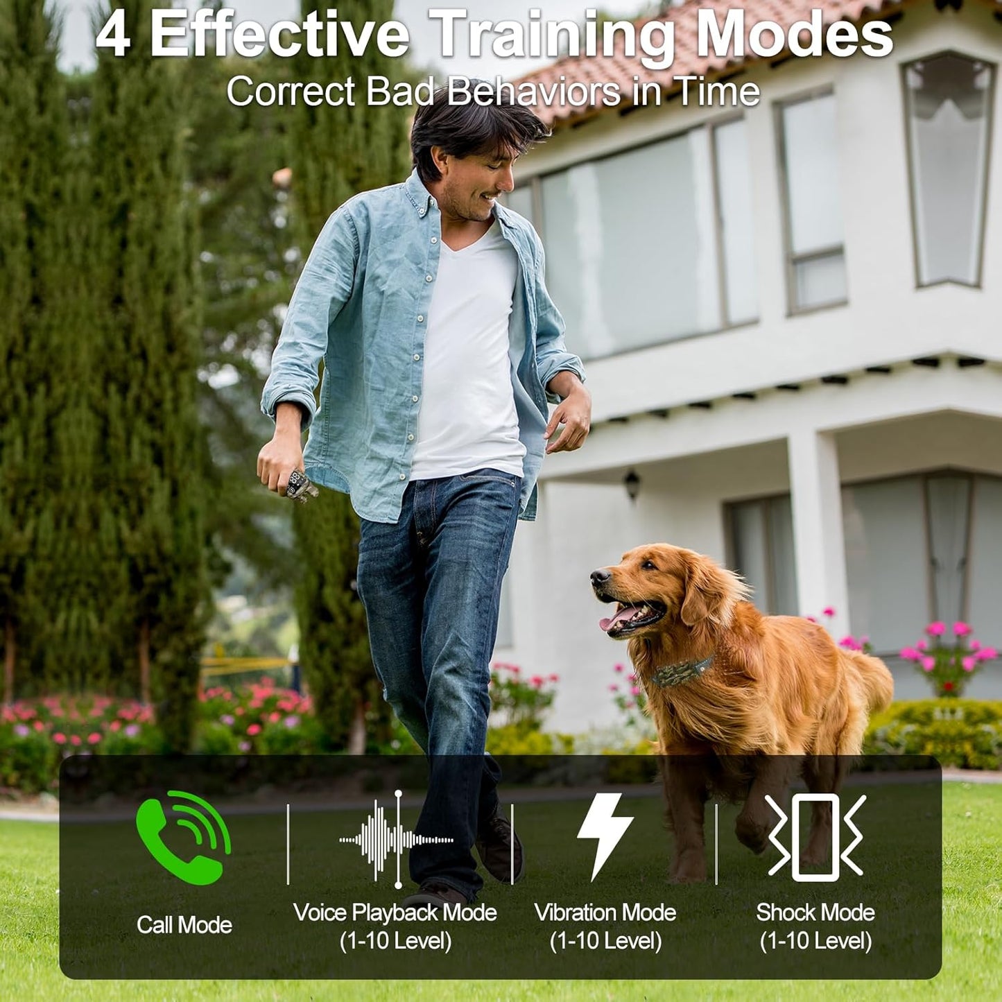 Shock Collar for Dogs, 2 Dogs Training Collar, 4500 FT Waterproof Bark Collar, Rechargeable Electric Collar with Recording & Calling & Vibration & Shock for All Breeds (Camo)