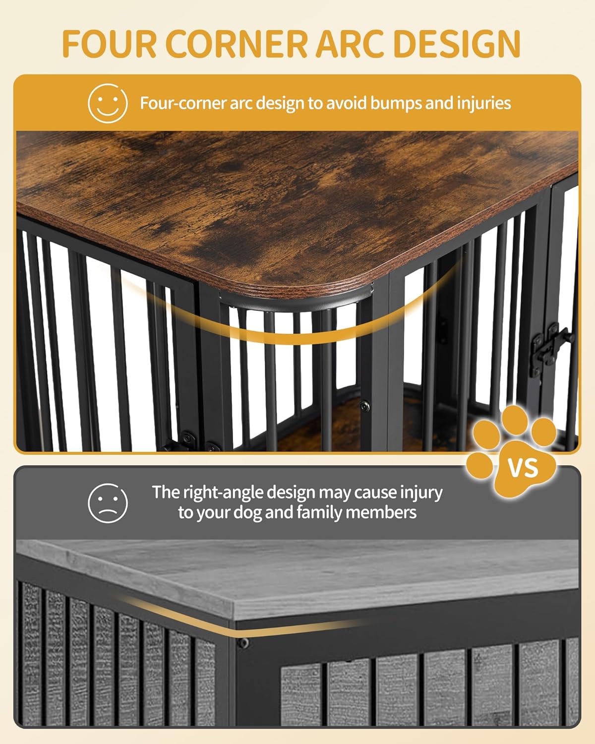 39.4'' Dog Crate Furniture, L Indoor Dog Kennel Dogs Cage, Modern Decorative Pet House for Small/Medium/Large Dogs, Anti-Chew & Anti-Escape, Kennel End Side Table, Rustic Brown DFC88701B