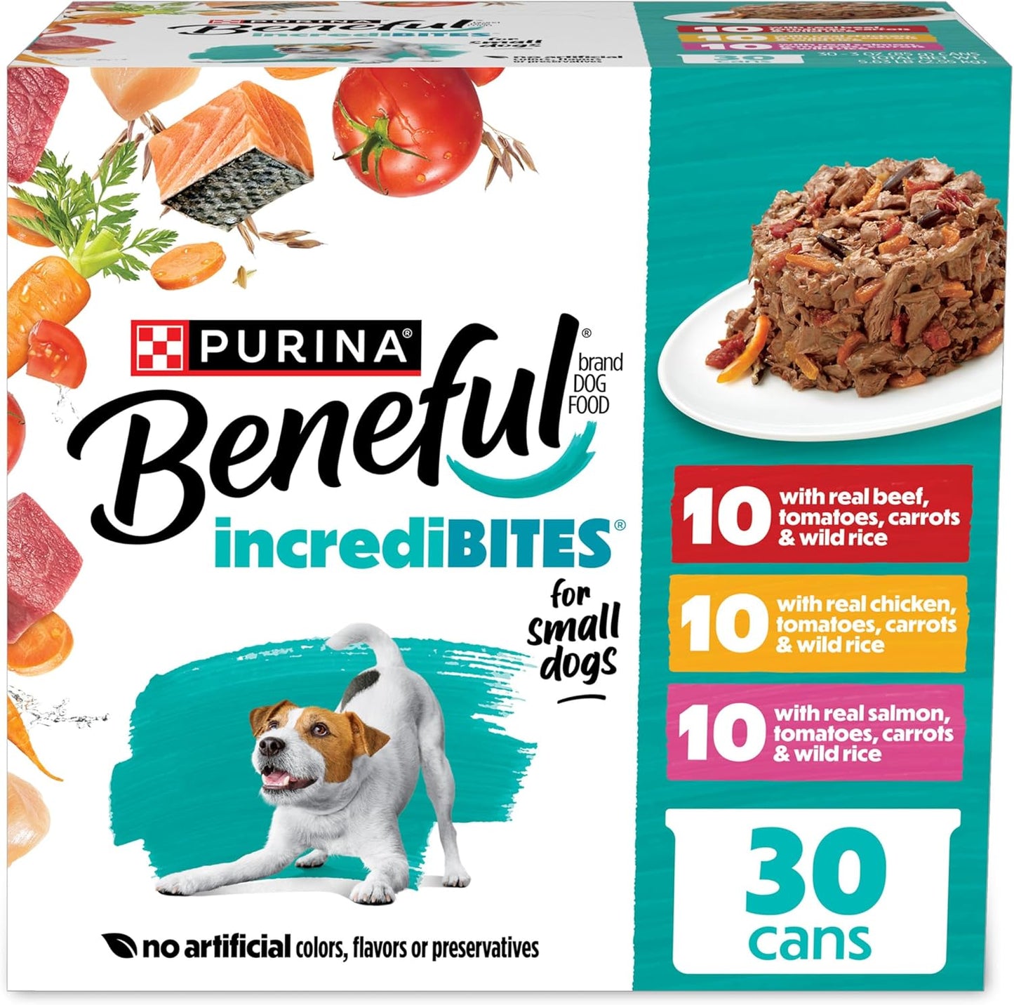 Beneful Purina Small Breed Wet Dog Food Variety Pack, IncrediBites With Real Beef, Chicken and Salmon - (Pack of 30) 3 Oz. Cans