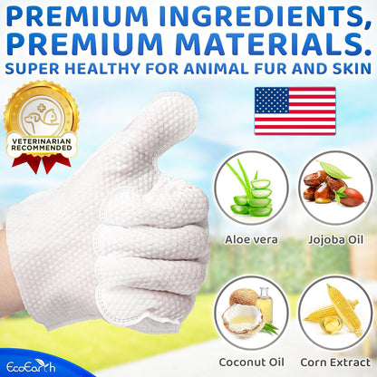 Premium Pet Wipes for Dogs & Cats - 6 Pcs - Disposable Washing Gloves for Bath & Grooming - Clean & Dry Paws, Fur, Face, Ears, Butt & Body - Hypoallergenic, Lick-Safe & Waterless Cleaning Gloves