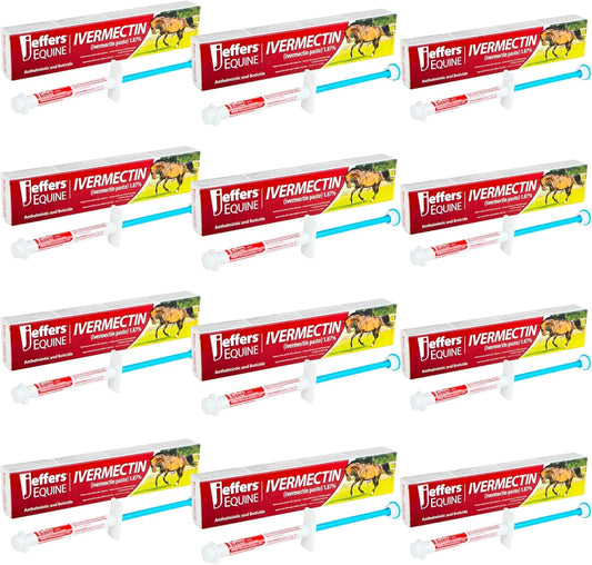 Jeffers Ivermectin Gel Dewormer for Horses - Apple Flavored, Broad Spectrum Dewormer Paste - Effective Parasite Control for Worms, Pinworms, Bots & More - Safe for All Equine, 12 Pack