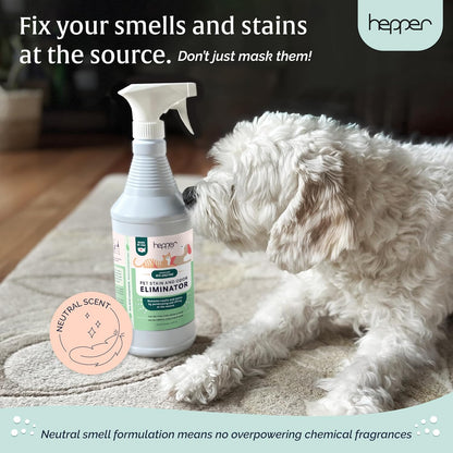 Hepper Advanced Bio-Enzyme Pet Stain & Odor Eliminator Spray - Smell, Stain & Urine Remover for Cats, Dogs & Other Animals - 32oz Spray Safe for the Home - Neutral