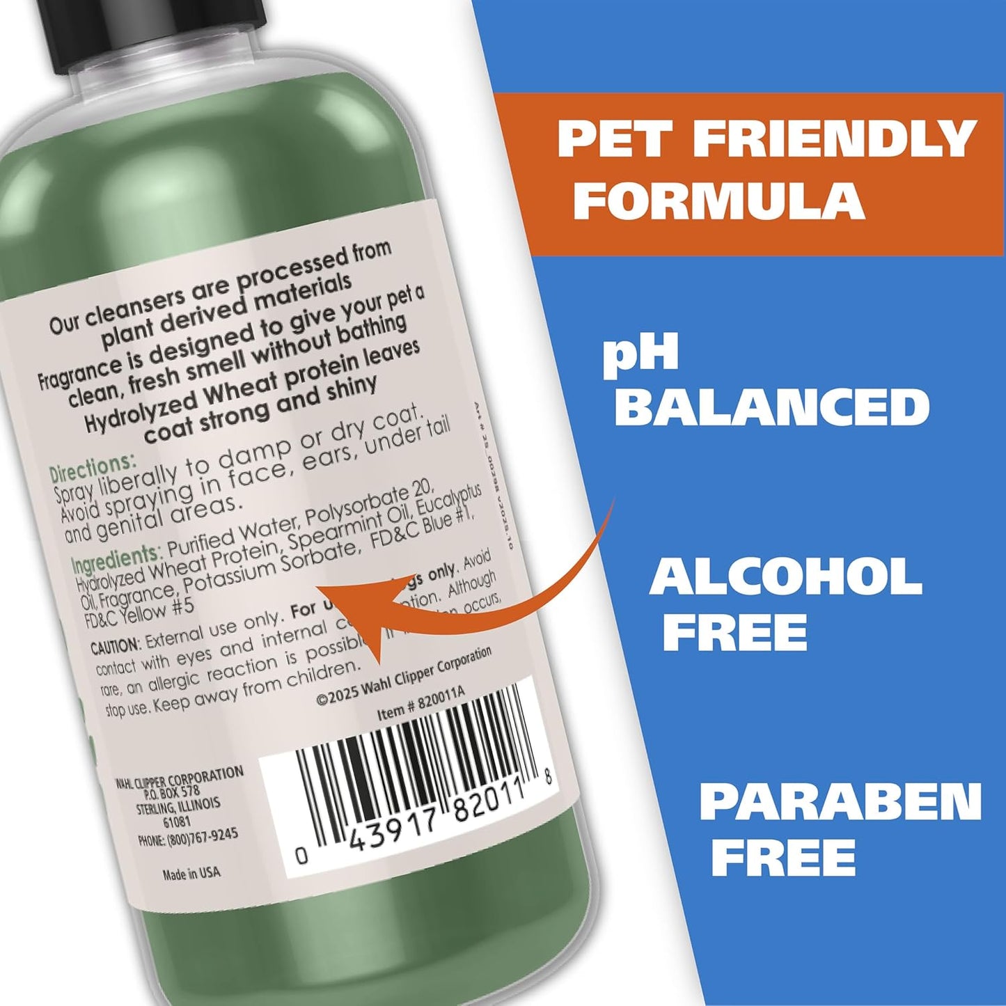 Wahl USA Deodorizing & Refreshing Pet Deodorant for Dogs - Eucalyptus & Spearmint Scent to Refresh the Skin and Coat - Model 820011A