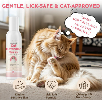 Cat Detangler Spray for Matted Hair & Dematting Spray for Cats, Effective Cat Matted Fur Remover–Loosens Mats, Smooths Coats, and Reduces Pulling, No-Rinse Formula Safe for Sensitive Skin