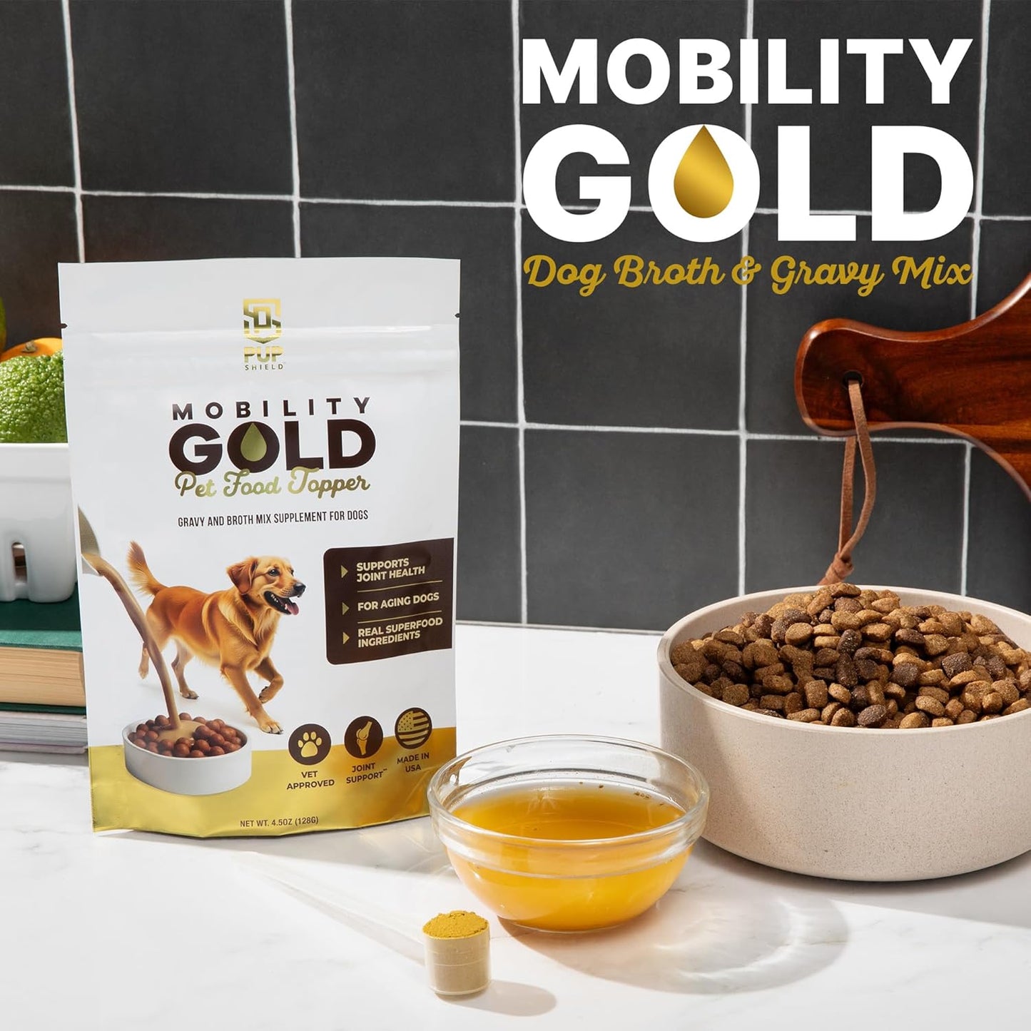 Mobility Gold Dog Broth Powder - Hip & Joint Superfood – Makes Gravy Topper or Liquid Broth – Beef Liver, Glucosamine, Chondroitin, Pet Supplements and Natural Ingredients – 30 Scoop Pack