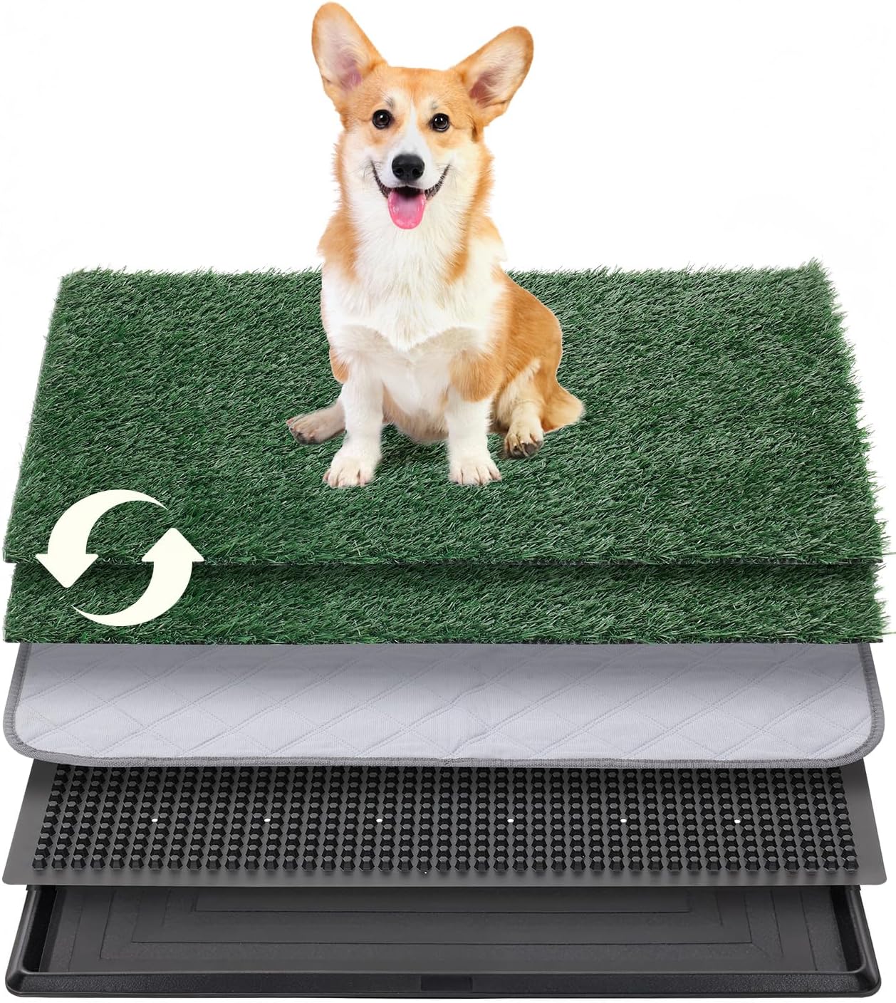 Dog Grass Pad with Tray, 25"x20" Grass Pad for Dogs Potty with 2pcs Artificial Grass, Indoor Dog Litter Box for Balcony Apartment, Realistic, Washable, Less Odor