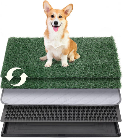 Dog Grass Pad with Tray, 25"x20" Grass Pad for Dogs Potty with 2pcs Artificial Grass, Indoor Dog Litter Box for Balcony Apartment, Realistic, Washable, Less Odor