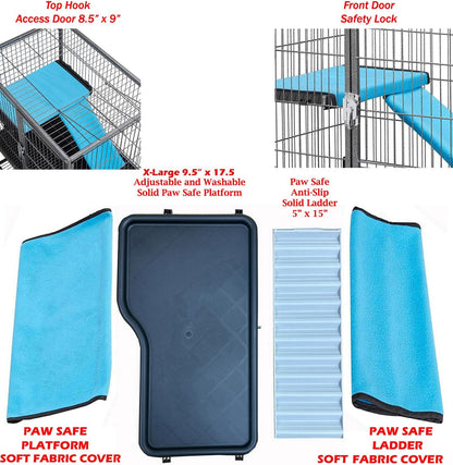 Deluxe Two Tiers Small Animal Critter Cage Tight 1/2-Inch Bar Spacing Water Bottle Food Bowl Feisty Ferret Hammock Chinchilla Rat Mice Squirrel Rabbit Sugar Glider Easy Clean Pull Out Grate Tray