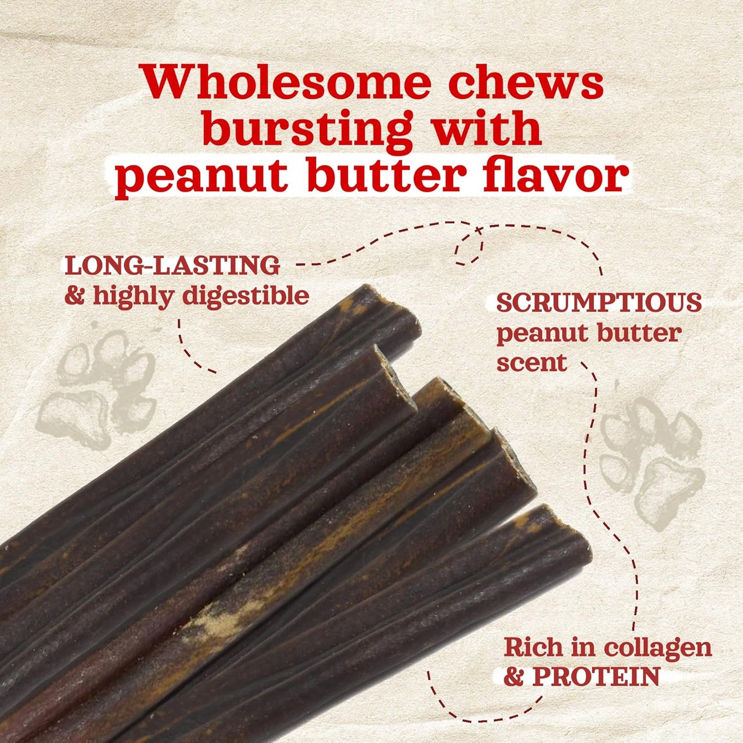 Natural Farm Peanut Butter Flavor Collagen Sticks for Dogs (12 Inch, 5 Pack), Long-Lasting Beef Collagen Sticks, Rawhide Alternative Chews with Chondroitin & Glucosamine, Low-Fat Dental Treats