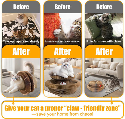 2-Pack Magic Organ Cat Scratching Board – Kitty Kurls Cat Scratcher Toy with Bell Balls for Indoor Cats, Interactive Cardboard Kitty Toy Scratcher, Furniture Protection