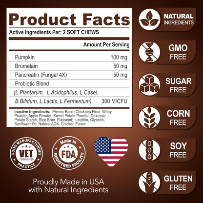 Super Poop Probiotics for Dogs - Dog Stool Softener - Fiber for Dogs Supplement - 6 Probiotics and Digestive Enzymes - Healthy Gut - Perfect for Firm Stool & Diarrhea Relief - 120 Chews